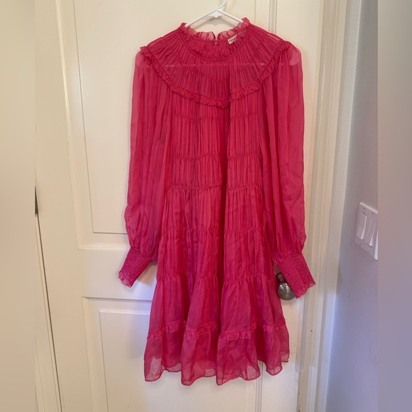 Ulla Johnson Emmeline Sheer Silk Long Sleeve Ruffle Mini Dress size 6 - Picture 2 of 6